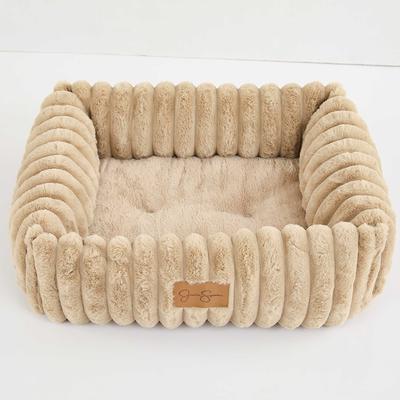 Show full view: JESSICA SIMPSON Modern Ultra Luxurious Rabbit Fur Cuddler Dog & Cat Bed with Removable Cover, Brown slide 3 of 4