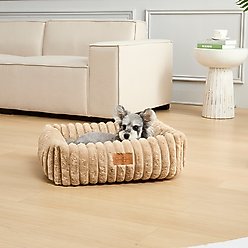JESSICA SIMPSON Modern Ultra Luxurious Rabbit Fur Cuddler Dog & Cat Bed with Removable Cover, Brown slide 1 of 4
