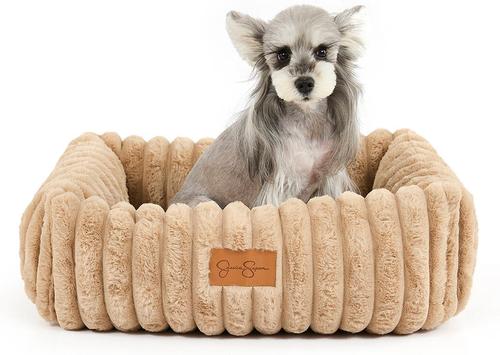Show full view: JESSICA SIMPSON Modern Ultra Luxurious Rabbit Fur Cuddler Dog & Cat Bed with Removable Cover, Brown slide 2 of 4