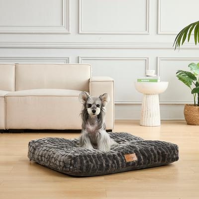 Show full view: JESSICA SIMPSON Faux Fur Calming Pillow Dog & Cat Bed with Removable Cover, Dark Grey slide 3 of 4