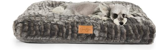Show full view: JESSICA SIMPSON Faux Fur Calming Pillow Dog & Cat Bed with Removable Cover, Dark Grey slide 2 of 4