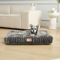 JESSICA SIMPSON Faux Fur Calming Pillow Dog & Cat Bed with Removable Cover, Dark Grey