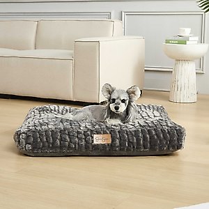 JESSICA SIMPSON Faux Fur Calming Pillow Dog & Cat Bed with Removable Cover, Dark Grey