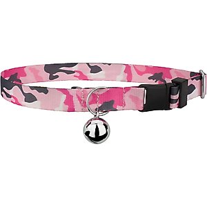 Country Brook Petz Pink & Grey Camo Breakaway Cat Collar, Pink, 8 to 12 in neck, 1/2-in wide