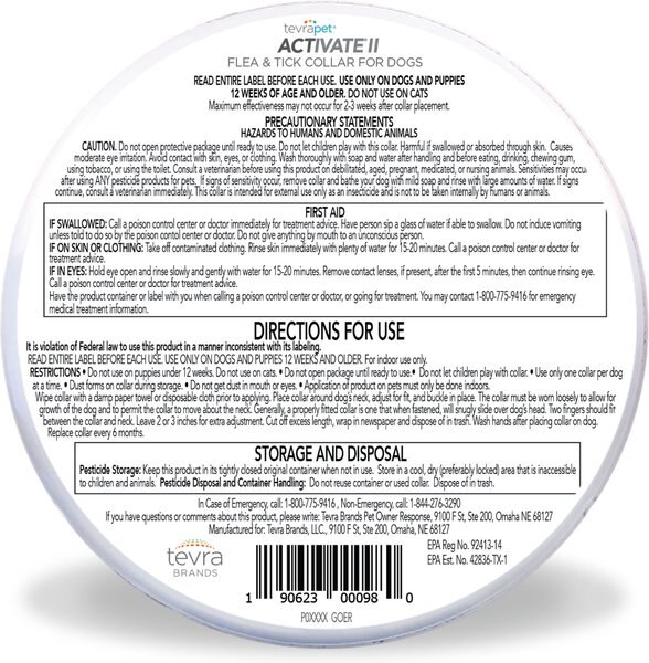TevraPet Activate II Flea & Tick Collar for Small Dogs, 2 Collars (12-mos. supply)