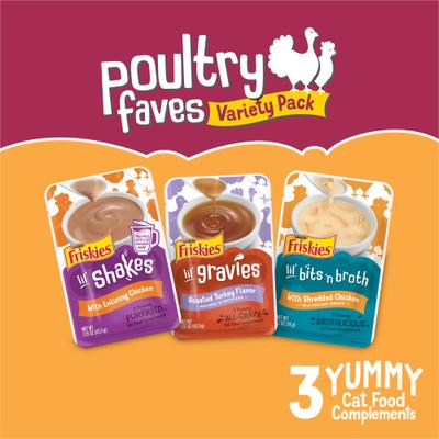 Show full view: Friskies Poultry Favorites Variety Pack Lickable Gravy Cat Food Complement, case of 8 slide 3 of 12