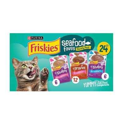 Show full view: Friskies Seafood Favorites Variety Pack Lickable Gravy Cat Food Complement, 1.5-oz pouch, case of 24 slide 1 of 12
