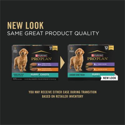 Show full view: Purina Pro Plan Development Variety Pack Puppy Grain-Free Chicken Entree & Turkey Entree Wet Dog Food, 13-oz can, case of 12 slide 3 of 12