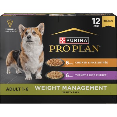 Purina Pro Plan Purina Pro Plan Weight Control Variety Pack Adult High Protein Chicken, Rice & Turkey Canned Dog Food, 13-oz can, case of 12