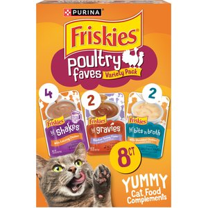 Friskies Poultry Favorites Variety Pack Lickable Gravy Cat Food Complement, case of 8