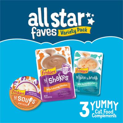 Show full view: Friskies All-Star Favorites Variety Pack Lickable Gravy Cat Food Complement, case of 8 slide 3 of 12