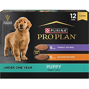 Purina Pro Plan Development Variety Pack Puppy Grain-Free Chicken Entree & Turkey Entree Wet Dog Food, 13-oz can, case of 12