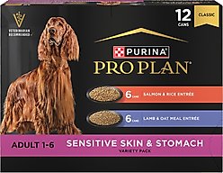 Purina Pro Plan Adult Sensitive Skin & Stomach Salmon & Lamb Wet Dog Food, 13-oz can, case of 12