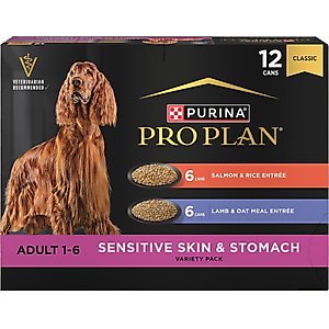 Purina Pro Plan Adult Sensitive Skin & Stomach Salmon & Lamb Wet Dog Food, 13-oz can, case of 12