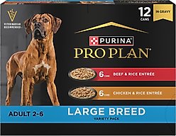 Purina Pro Plan Specialized Variety Pack Adult Large Breed High Protein Chicken & Rice, Beef & Rice in Gravy Wet Dog Food, 13-oz can, case of 12