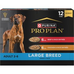 Purina Pro Plan Specialized Variety Pack Adult Large Breed High Protein Chicken & Rice, Beef & Rice in Gravy Wet Dog Food, 13-oz can, case of 12