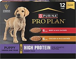 Purina Pro Plan Sport Development Puppy High Protein Beef & Rice Entrée & Chicken & Rice Entrée Variety Pack Wet Dog Food, 13-oz can, case of 12