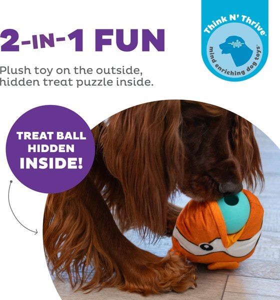 Outward Hound Big Mouthz Interactive Plush Puzzle with Treat Ball, Clown Fish Dog Toy, Orange