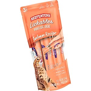 Beefeaters Lickables Salmon Puree Recipe Cat Treat, 1.59-oz bag, case of 12