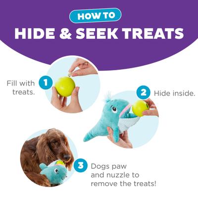 Show full view: Nina Ottosson by Outward Hound Big Mouthz Interactive Plush Dog Puzzle with Treat Ball, Whale, Blue slide 4 of 9