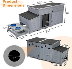 Coziwow Wooden Waterproof Outdoor Dog House with Slow Bowls & Storage Box, Grey, Large, 59-in slide 2 of 8