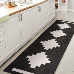 JONATHAN Y Adriel Geometric Medallion Machine-Washable Dog & Cat Area Rug, Black/Cream, 2 x 8-ft