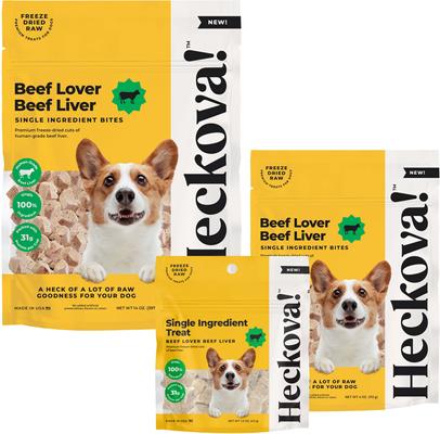 Show full view: Heckova! Beef Lover Beef Liver Raw Freeze-Dried Dog Treats, 4-oz bag slide 7 of 10