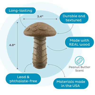 Show full view: Outward Hound Dogwood Mushroom Peanut Butter Scented Tough Dog Chew Toy, Medium slide 3 of 10
