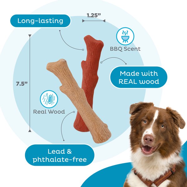 Show full view: Petstages Dogwood BBQ & Natural Flavor Bone Tough Dog Chew Toy, Medium, 2 count slide 3 of 12