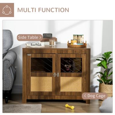 Show full view: PawHut Furniture Style Dog Crate End Table with Soft Cushion, Walnut, 33.5 x 22.75 x 27.5-in slide 4 of 9