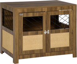 PawHut Furniture Style Dog Crate End Table with Soft Cushion, Walnut, 33.5 x 22.75 x 27.5-in