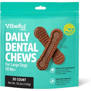 Vibeful Large Daily Dental Chew Treats for Dogs, Chicken Flavor, 30 count