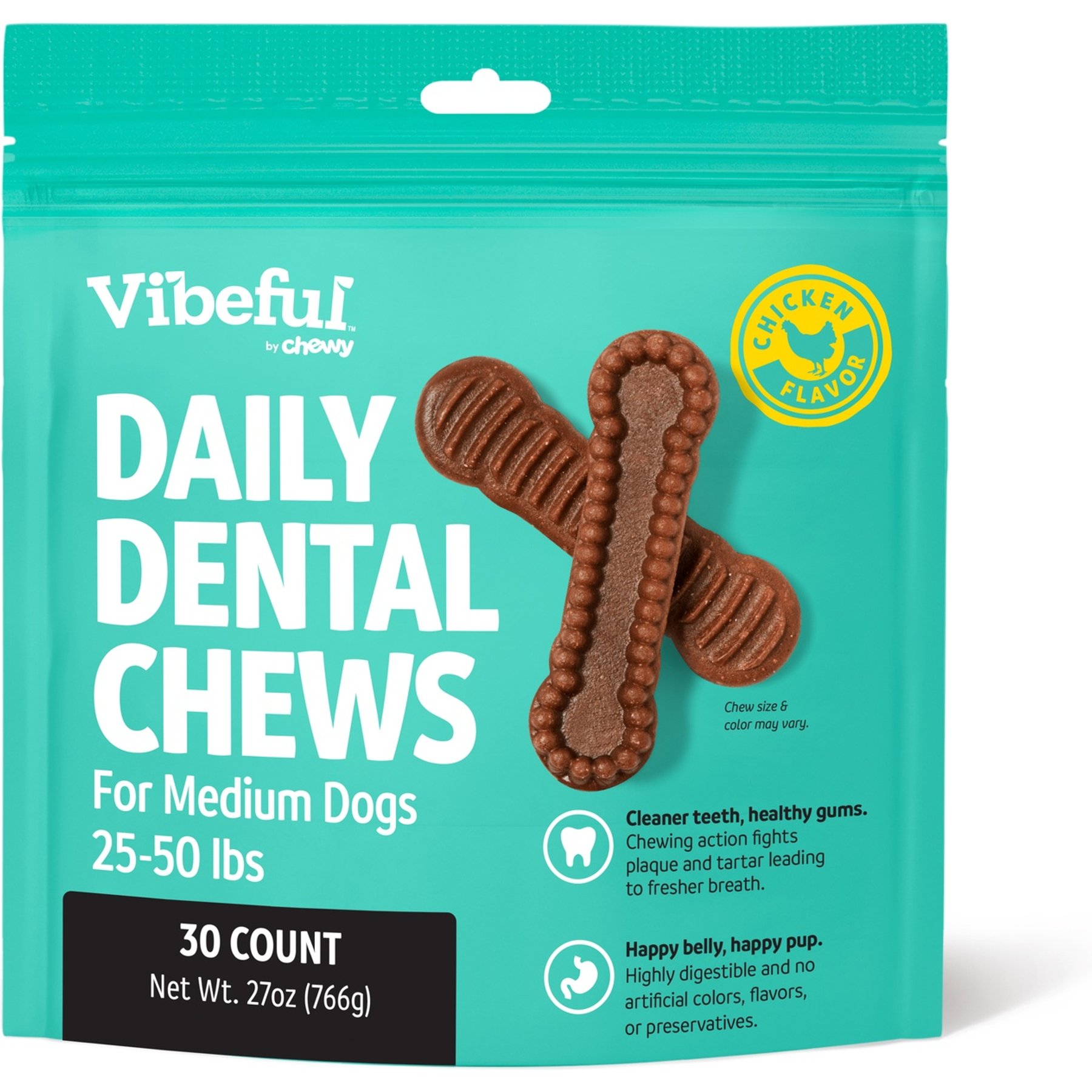 Vibeful Medium Daily Dental Chews for Dogs, Chicken Flavor, 30 count