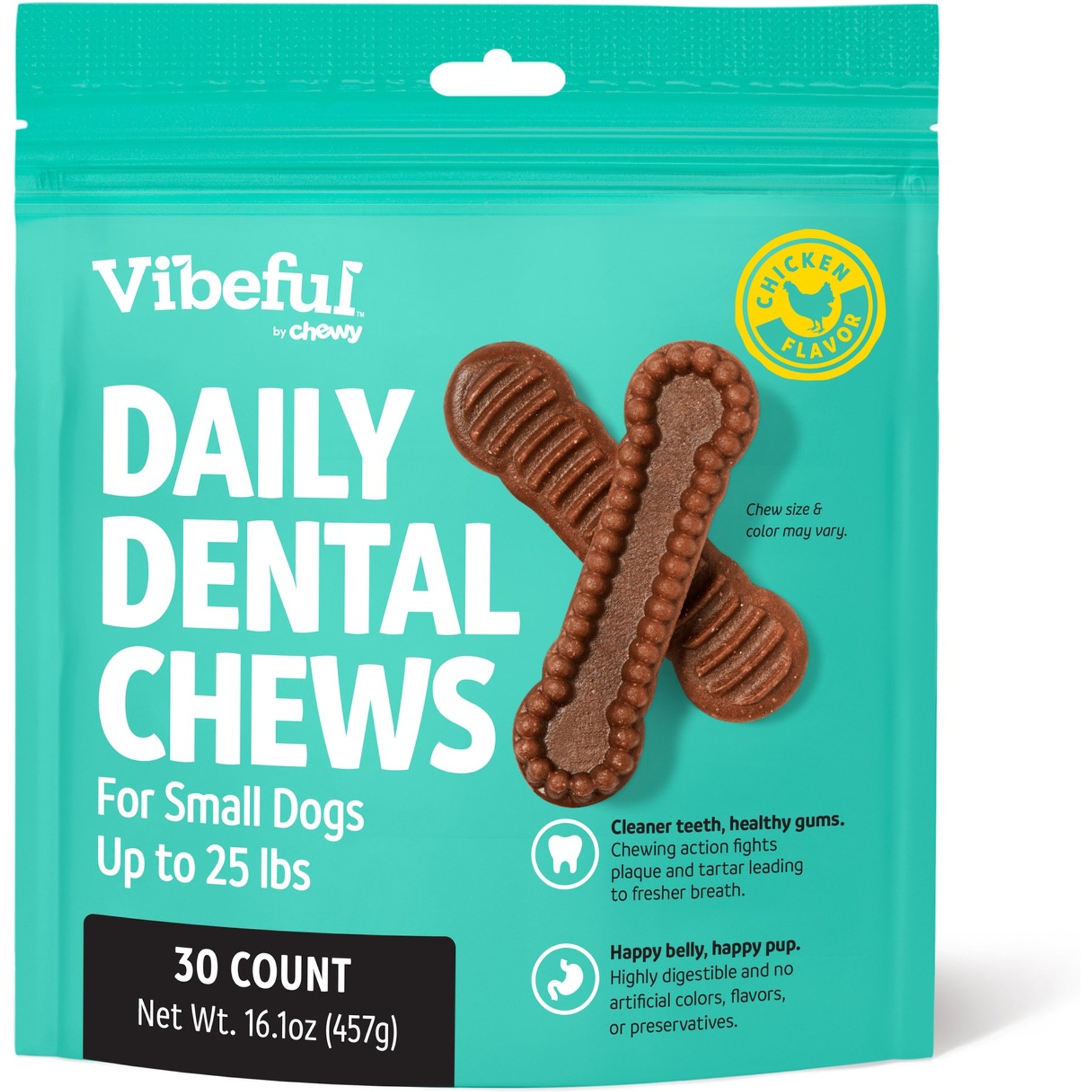 Vibeful Small Daily Dental Chews for Dogs, Chicken Flavor, 30 count
