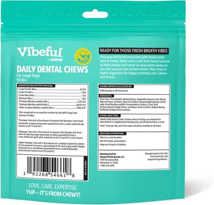 Show full view: Vibeful Large Daily Dental Chew Treats for Dogs, Chicken Flavor, 30 count slide 3 of 10