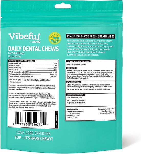 Show full view: Vibeful Small Daily Dental Chews for Dogs, Chicken Flavor, 7 count slide 2 of 9