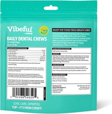 Show full view: Vibeful Small Daily Dental Chews for Dogs, Chicken Flavor, 30 count slide 3 of 10