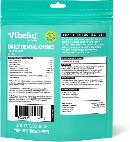 Show full view: Vibeful Large Daily Dental Chews for Dogs, Cinnamon Flavor, 7 count slide 2 of 9