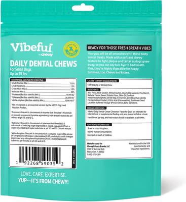 Show full view: Vibeful Small Daily Dental Chews for Dogs, Cinnamon Flavor, 7 count slide 3 of 10