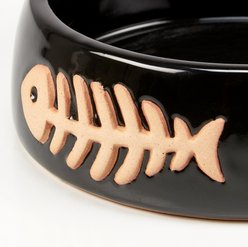 Primitives By Kathy Fishbones Ceramic Dog & Cat Bowl, Black, 2-cup slide 2 of 3
