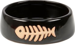 Primitives By Kathy Fishbones Ceramic Dog & Cat Bowl, Black, 2-cup