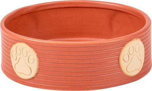 Show full view: Primitives By Kathy Paw Print Ceramic Dog Bowl, Orange, 4-cup slide 2 of 4
