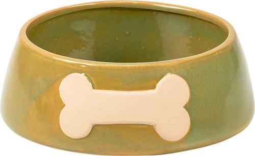 Show full view: Primitives By Kathy Bone Ceramic Dog Bowl, Green, 4-cup slide 2 of 4