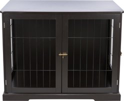 TRIXIE Wood & Wire Furniture Side Table Pet Crate, Large, Espresso Brown