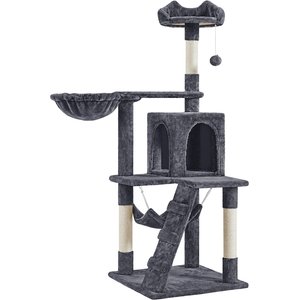 Yaheetech 51-in Plush Multi-Cat Kitten Tree & Condo, Dark Gray