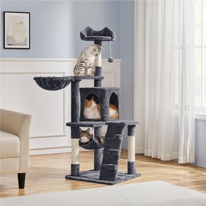 Yaheetech 51-in Plush Multi-Cat Kitten Tree & Condo, Dark Gray