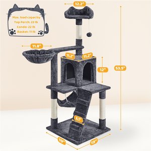 Yaheetech 51-in Plush Multi-Cat Kitten Tree & Condo, Dark Gray