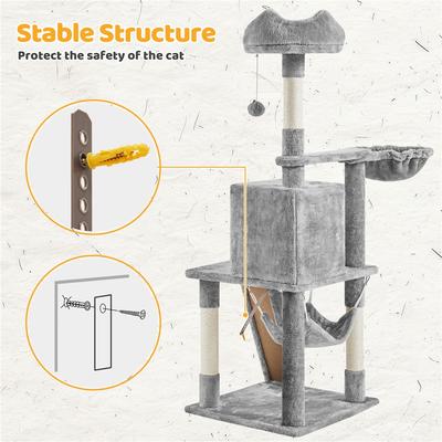 Show full view: Yaheetech 54-in Plush Multi-Cat Kitten Tree & Condo, Light Gray slide 7 of 10