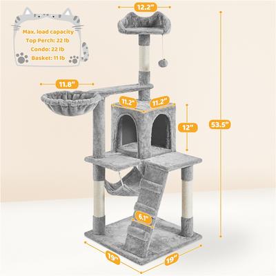Show full view: Yaheetech 54-in Plush Multi-Cat Kitten Tree & Condo, Light Gray slide 3 of 10