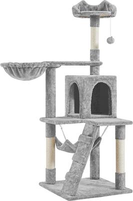 Show full view: Yaheetech 54-in Plush Multi-Cat Kitten Tree & Condo, Light Gray slide 2 of 10